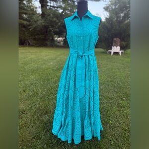 NWOT Lilly Pulitzer Sample An Exclusive Maxi Teal Sleeveless Eyelet Dress 10